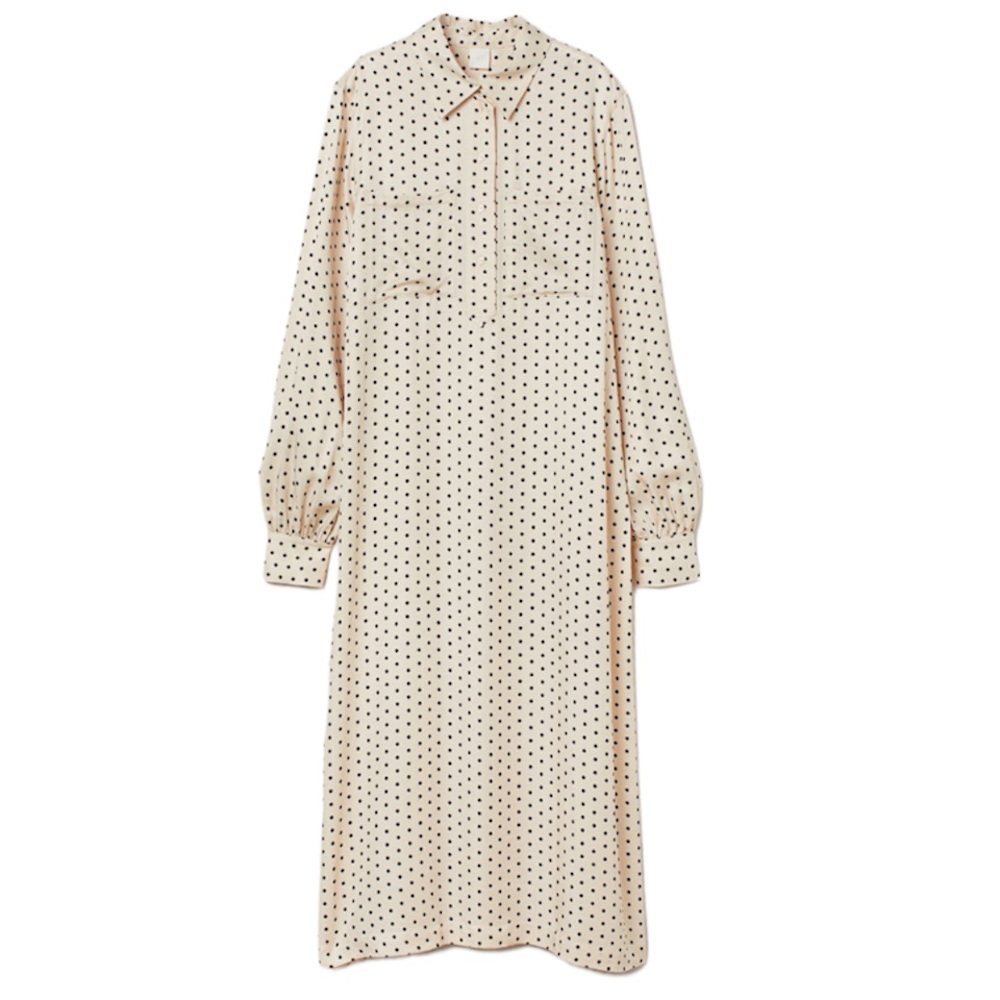 H&M Light Beige/Polka-Dotted Long Sleeve Shirt Dress
